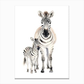 Zebra And Baby Watercolour Illustration 1 Canvas Print