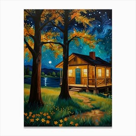 Cabin At Night Canvas Print