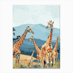 Herd Of Giraffes In The Wild Modern Illustration 2 Canvas Print
