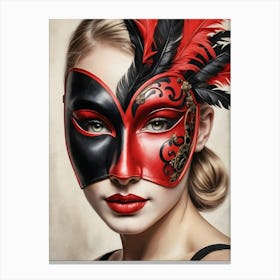 A Woman In A Carnival Mask, Red And Black (11) Canvas Print