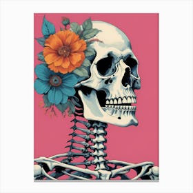 Floral Skeleton In The Style Of Pop Art (56) Canvas Print