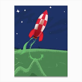 Retro Space rocket on the Moon. Canvas Print
