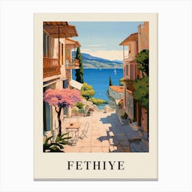 Fethiye Turkey 3 Vintage Pink Travel Illustration Poster Canvas Print