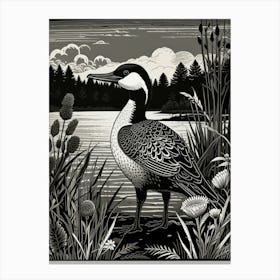 Bird Linocut Common Loon Art 3 Canvas Print