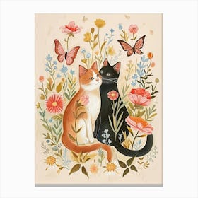 Folksy Floral Animal Drawing Cat 7 Canvas Print