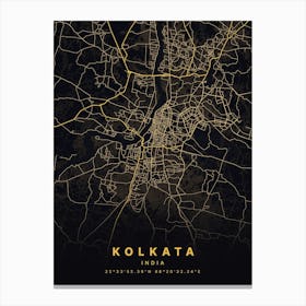 Kolkata India Black And Gold Map Canvas Print