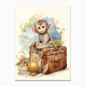 Monkey Painting Traveling Watercolour 2 Canvas Print