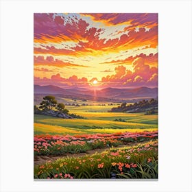 Sunset In The Field 30 Canvas Print