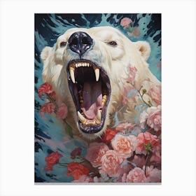 Polar Bear With Roses Canvas Print