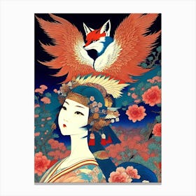 Asian Girl With Fox Canvas Print