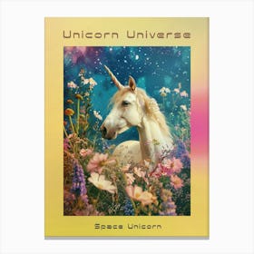 Floral Unicorn In Space Retro Collage 2 Poster Canvas Print