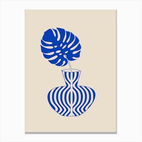 Monstera Leaf In Blue Vase Canvas Print