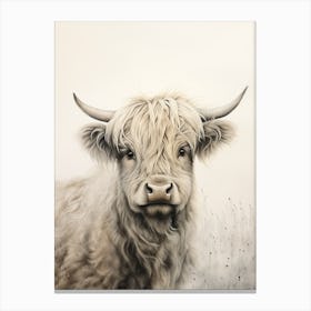 Black & White Ink Painting Of Highland Cow 3 Canvas Print