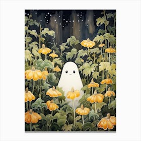 Cute Bedsheet Ghost, Botanical Halloween Watercolour 101 Canvas Print