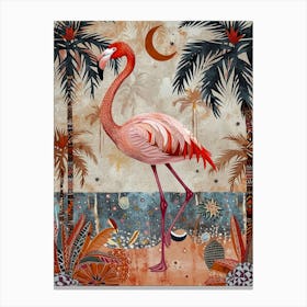 Greater Flamingo And Coconut Trees Boho Print 4 Canvas Print