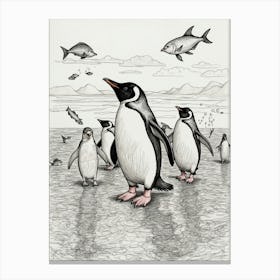 Penguins On The Beach Canvas Print