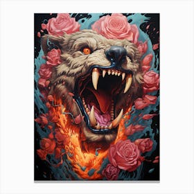 Bear With Roses 2 Canvas Print
