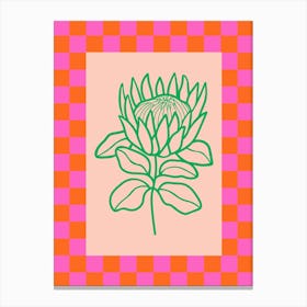 Modern Checkered Flower Poster Pink & Green 9 Canvas Print