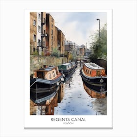 Regents Canal London Watercolour Travel Poster 1 Canvas Print