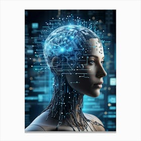 Abstract Head Of A Cyborg With A Highly Detailed Geometric Brain Profile Connected To A Futuristic Canvas Print