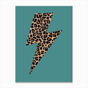Lightning Bolt in Leopard Print on Teal Canvas Print
