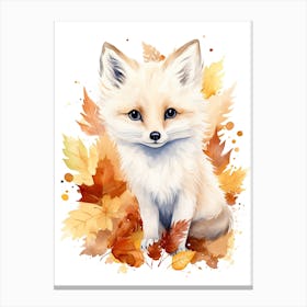 A Polar Fox Watercolour In Autumn Colours 3 Canvas Print