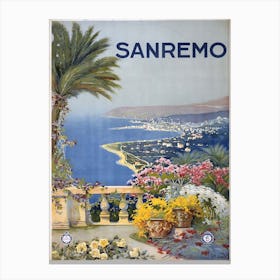 Sanremo Italy Travel Poster, Karen Arnold Canvas Print