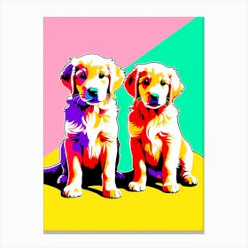 'Golden Retriever Pups', This Contemporary art brings POP Art and Flat Vector Art Together, Colorful Art, Animal Art, Home Decor, Kids Room Decor, Puppy Bank - 53rd Canvas Print