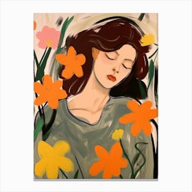 Woman With Autumnal Flowers Daffodil Canvas Print