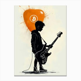 Bitcoin Boy Holding a Guitar Canvas Print