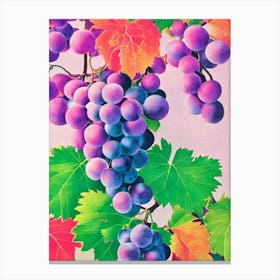 Grapes Risograph Retro Poster Fruit Canvas Print