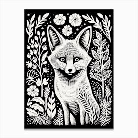 Fox In The Forest Linocut Illustration 30  Canvas Print