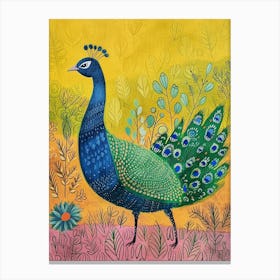 Folky Peacock In The Garden With Patterns 2 Canvas Print