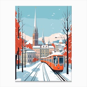 Retro Winter Illustration Zurich Switzerland 2 Canvas Print