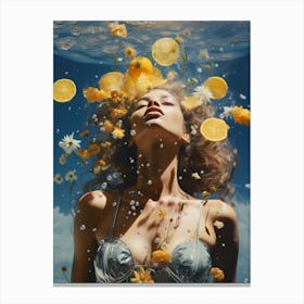 portrait of a woman surrounded by lemons surrealism 1 Canvas Print