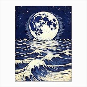 Moon and Ocean Waves Canvas Print