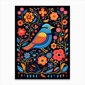 Folk Bird Illustration Eastern Bluebird 3 Canvas Print