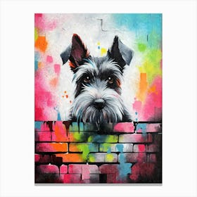 Aesthetic Miniature Schnauzer Dog Puppy Brick Wall Graffiti Artwork 1 Canvas Print