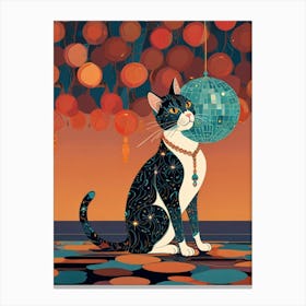 Cat With Disco Ball Canvas Print