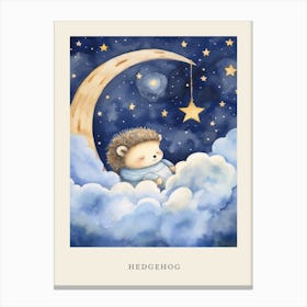Baby Hedgehog 2 Sleeping In The Clouds Nursery Poster Canvas Print