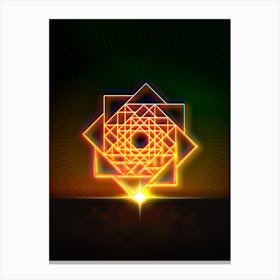 Neon Geometric Glyph in Watermelon Green and Red on Black n.0450 Canvas Print