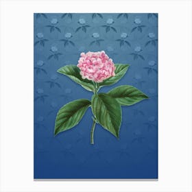 Vintage French Hydrangea Botanical on Bahama Blue Pattern Canvas Print