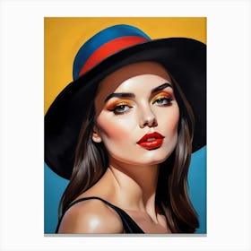 Woman Portrait With Hat Pop Art (112) Canvas Print