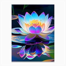 Blooming Lotus Flower In Pond Holographic 5 Canvas Print