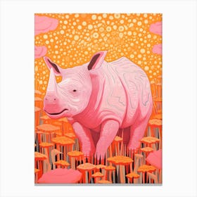 Wavy Lines Pink & Orange Dotty Rhino 2 Canvas Print