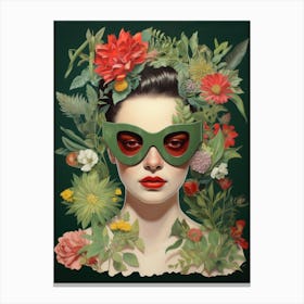 Girl In Green Sunglasses Canvas Print