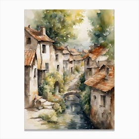 Watercolor Of A Village 4 Canvas Print