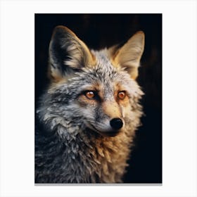 Gray Fox Close Up Realism 4 Canvas Print