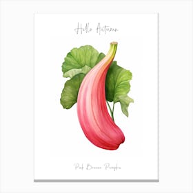 Hello Autumn Pink Banana Pumpkin Watercolour Illustration 3 Canvas Print