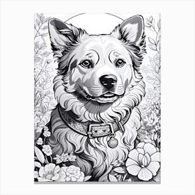 Cute Dog Surrounded With Flowers Canvas Print